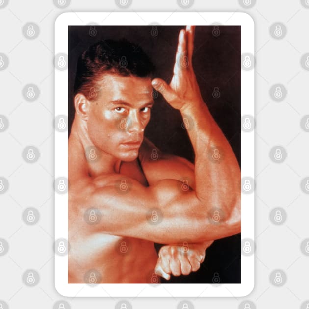 Jean Claude Van Damme poses with a seductive look with a sexy body and muscular biceps. Sticker by Stefan Balaz Design